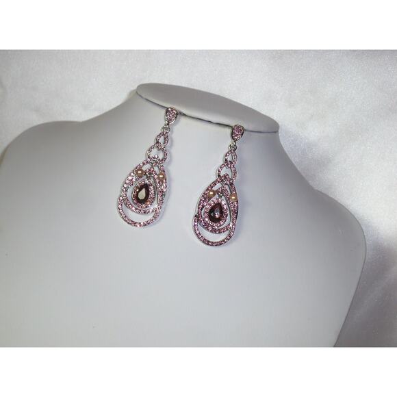 Grape Cranberry rhinestone tear drop wedding MOB party prom formal earrings - Picture 3 of 5